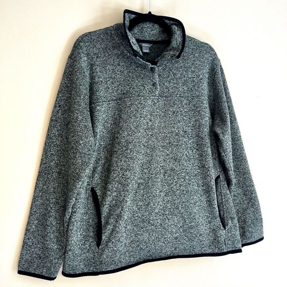 Eddie Bauer Sweater Women’s XL Gray Fleece Snap Mock Neck Knit Pullover - Picture 2 of 11